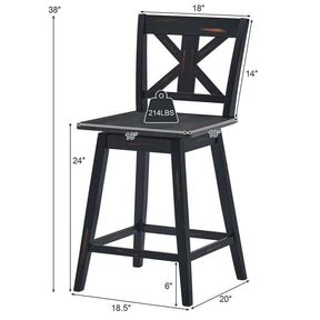 Vintage 360° Swivel Bar Stools Set of 2, Rubber Wood Counter Height Chairs with Back & Non-Slip Foot Pads for Kitchen, Counter, Restaurant
