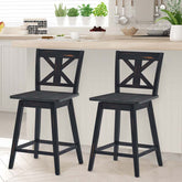 Vintage 360° Swivel Bar Stools Set of 2, Rubber Wood Counter Height Chairs with Back & Non-Slip Foot Pads for Kitchen, Counter, Restaurant