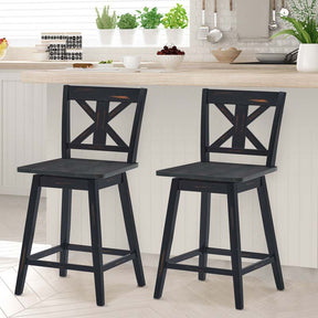 Vintage 360° Swivel Bar Stools Set of 2, Rubber Wood Counter Height Chairs with Back & Non-Slip Foot Pads for Kitchen, Counter, Restaurant