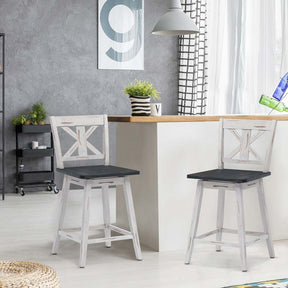 Vintage 360° Swivel Bar Stools Set of 2, Rubber Wood Counter Height Chairs with Back & Non-Slip Foot Pads for Kitchen, Counter, Restaurant