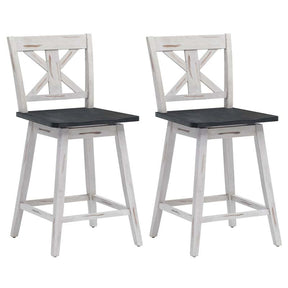 Vintage 360° Swivel Bar Stools Set of 2, Rubber Wood Counter Height Chairs with Back & Non-Slip Foot Pads for Kitchen, Counter, Restaurant