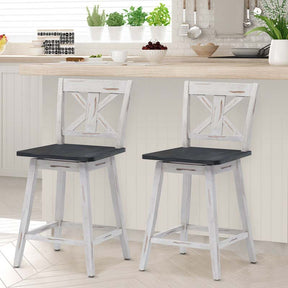 Vintage 360° Swivel Bar Stools Set of 2, Rubber Wood Counter Height Chairs with Back & Non-Slip Foot Pads for Kitchen, Counter, Restaurant