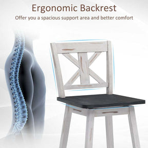 Vintage 360° Swivel Bar Stools Set of 2, Rubber Wood Counter Height Chairs with Back & Non-Slip Foot Pads for Kitchen, Counter, Restaurant