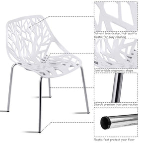 Set of 6 Modern Stackable Hollow-Out Plastic Dining Chairs, Geometric Style Dining Side Chair, Metal Frame Armless Accent for Indoor & Outdoor Use