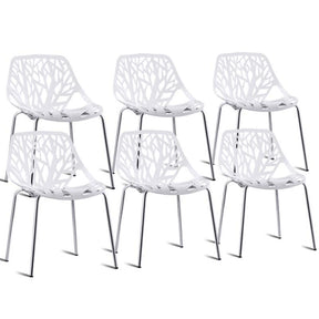 Set of 6 Modern Stackable Hollow-Out Plastic Dining Chairs, Geometric Style Dining Side Chair, Metal Frame Armless Accent for Indoor & Outdoor Use
