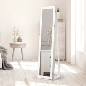 Standing Jewelry Armoire with Full Length Mirror, 2-in-1 Lockable Jewelry Cabinet Organizer Inside Makeup Mirror, Large Storage Capacity