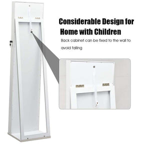 Standing Jewelry Armoire with Full Length Mirror, 2-in-1 Lockable Jewelry Cabinet Organizer Inside Makeup Mirror, Large Storage Capacity
