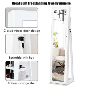 Standing Jewelry Armoire with Full Length Mirror, 2-in-1 Lockable Jewelry Cabinet Organizer Inside Makeup Mirror, Large Storage Capacity