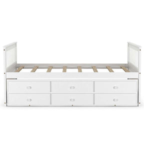 Twin Captain's Bed with Trundle Bed, Storage Daybed with 3 Drawers, Wooden Platform Bed for Kids Guests Sleepovers