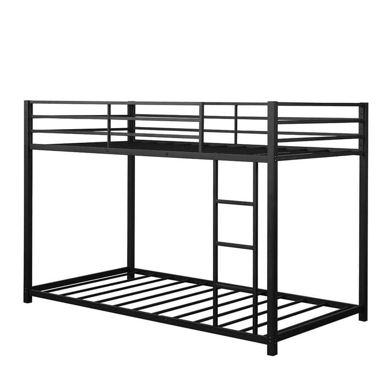 Metal Bunk Bed Twin Over Twin, Low Profile Bunk Bed Frame Platform with Ladder & Full Length Guardrail for Kids Teens, No Box Spring Needed