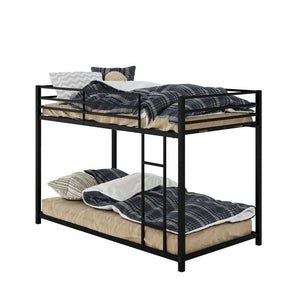 Metal Bunk Bed Twin Over Twin, Low Profile Bunk Bed Frame Platform with Ladder & Full Length Guardrail for Kids Teens, No Box Spring Needed