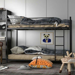 Metal Bunk Bed Twin Over Twin, Low Profile Bunk Bed Frame Platform with Ladder & Full Length Guardrail for Kids Teens, No Box Spring Needed