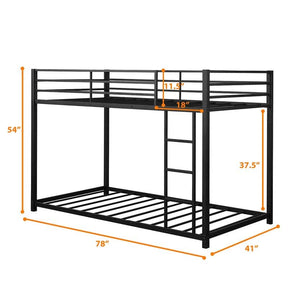 Metal Bunk Bed Twin Over Twin, Low Profile Bunk Bed Frame Platform with Ladder & Full Length Guardrail for Kids Teens, No Box Spring Needed