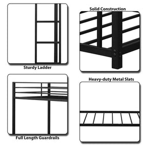 Metal Bunk Bed Twin Over Twin, Low Profile Bunk Bed Frame Platform with Ladder & Full Length Guardrail for Kids Teens, No Box Spring Needed
