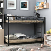 Metal Bunk Bed Twin Over Twin, Low Profile Bunk Bed Frame Platform with Ladder & Full Length Guardrail for Kids Teens, No Box Spring Needed