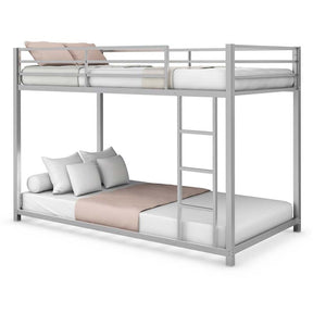 Metal Bunk Bed Twin Over Twin, Low Profile Bunk Bed Frame Platform with Ladder & Full Length Guardrail for Kids Teens, No Box Spring Needed