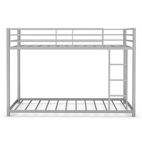 Metal Bunk Bed Twin Over Twin, Low Profile Bunk Bed Frame Platform with Ladder & Full Length Guardrail for Kids Teens, No Box Spring Needed