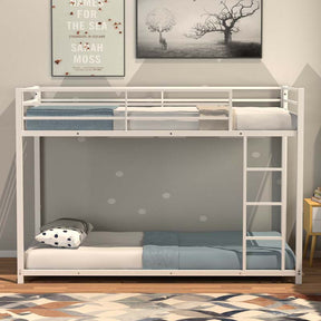Metal Bunk Bed Twin Over Twin, Low Profile Bunk Bed Frame Platform with Ladder & Full Length Guardrail for Kids Teens, No Box Spring Needed