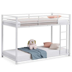 Metal Bunk Bed Twin Over Twin, Low Profile Bunk Bed Frame Platform with Ladder & Full Length Guardrail for Kids Teens, No Box Spring Needed
