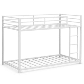 Metal Bunk Bed Twin Over Twin, Low Profile Bunk Bed Frame Platform with Ladder & Full Length Guardrail for Kids Teens, No Box Spring Needed