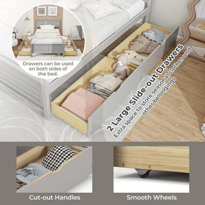 Twin/Full Size Solid Wood Platform Bed Frame with 2 Storage Drawers & Headboard, Wooden Slats Support Mattress Foundation