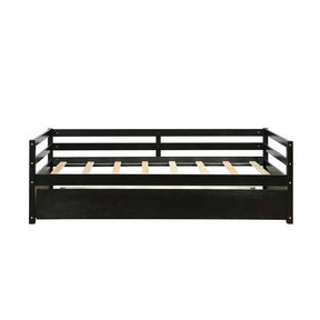 Twin Daybed with Trundle, Wooden Trundle Platform Bed Frame with Wood Slat Support for Guest, Kids & Living Rooms, No Box Spring Needed
