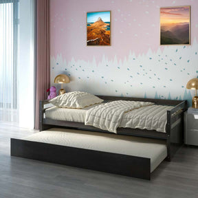 Twin Daybed with Trundle, Wooden Trundle Platform Bed Frame with Wood Slat Support for Guest, Kids & Living Rooms, No Box Spring Needed