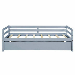 Twin Daybed with Trundle, Wooden Trundle Platform Bed Frame with Wood Slat Support for Guest, Kids & Living Rooms, No Box Spring Needed