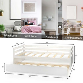 Twin Daybed with Trundle, Wooden Trundle Platform Bed Frame with Wood Slat Support for Guest, Kids & Living Rooms, No Box Spring Needed