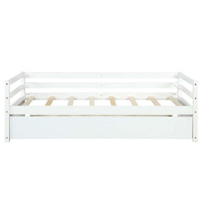 Twin Daybed with Trundle, Wooden Trundle Platform Bed Frame with Wood Slat Support for Guest, Kids & Living Rooms, No Box Spring Needed