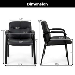 Set of 2 Office Guest with PU Leather Upholstered Seat, Modern Reception Chairs Conference Chairs No Wheels for Waiting & Meeting Rooms