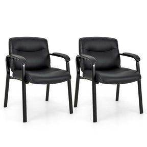 Set of 2 Office Guest with PU Leather Upholstered Seat, Modern Reception Chairs Conference Chairs No Wheels for Waiting & Meeting Rooms