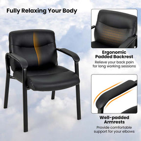 Set of 2 Office Guest with PU Leather Upholstered Seat, Modern Reception Chairs Conference Chairs No Wheels for Waiting & Meeting Rooms