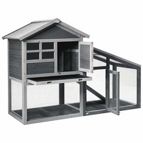 56.5 Inch Indoor Outdoor Rabbit Hutch Wooden Chicken Coop Pet Bunny Cage with Removable Tray Ventilation Door