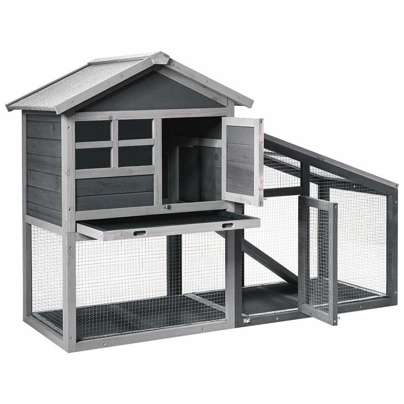 56.5 Inch Indoor Outdoor Rabbit Hutch Wooden Chicken Coop Pet Bunny Cage with Removable Tray Ventilation Door