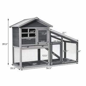 56.5 Inch Indoor Outdoor Rabbit Hutch Wooden Chicken Coop Pet Bunny Cage with Removable Tray Ventilation Door