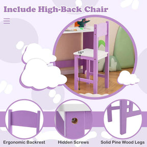 Kids Desk & Chair Set, Wooden Children Study Table w/Storage Hutch, Whiteboard & Cork Board, Student Computer Workstation for Bedroom School