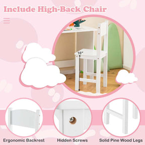 Kids Desk & Chair Set, Wooden Children Study Table w/Storage Hutch, Whiteboard & Cork Board, Student Computer Workstation for Bedroom School