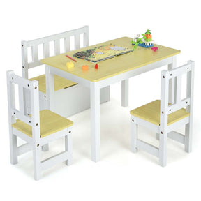 2 in 1 Kids Table and Chair Set, Wooden Children Activity Table with Toy Storage Bench & 2 Chairs for Arts, Crafts, Snack Time, Playroom