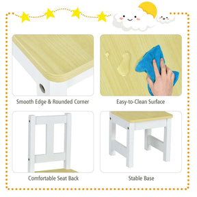 2 in 1 Kids Table and Chair Set, Wooden Children Activity Table with Toy Storage Bench & 2 Chairs for Arts, Crafts, Snack Time, Playroom