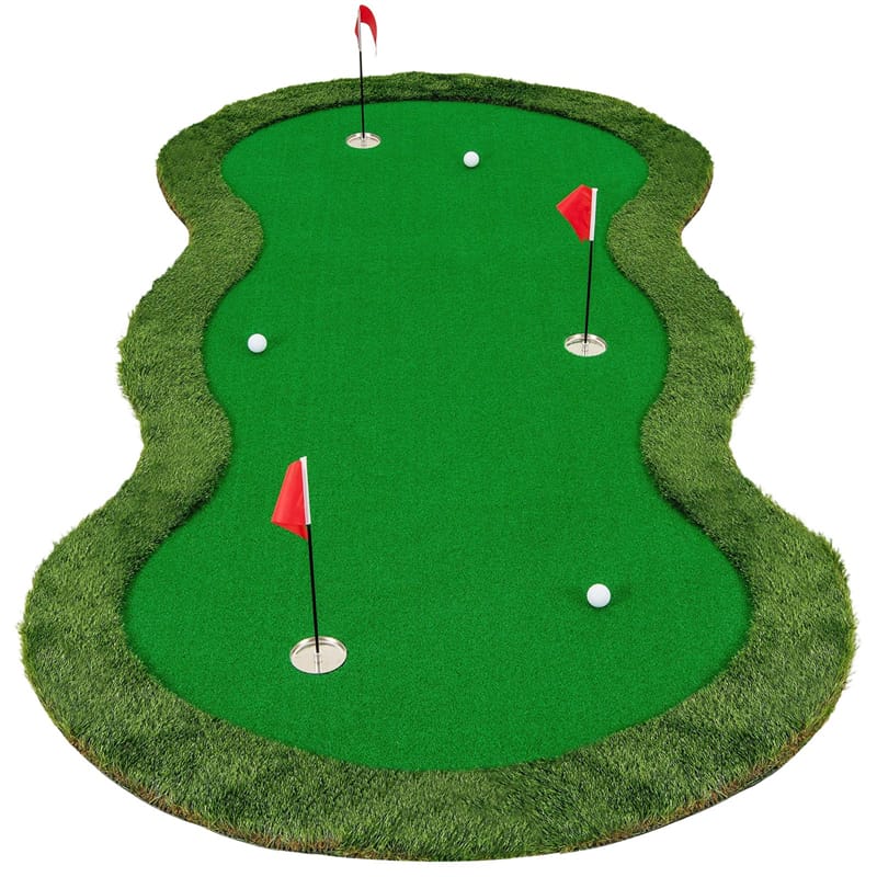 10FT x 5FT Golf Putting Green, Indoor Outdoor Professional Golf Practice Mat with 3 Holes & Golf Balls, Golf Training Mat for Home Office, Backyard