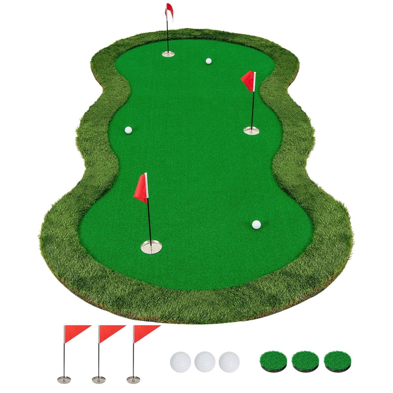 10FT x 5FT Golf Putting Green, Indoor Outdoor Professional Golf Practice Mat with 3 Holes & Golf Balls, Golf Training Mat for Home Office, Backyard