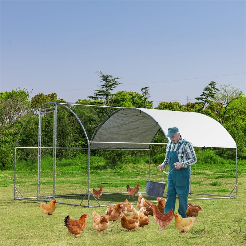 12.5 FT Large Metal Chicken Coop, Walk-in Dome Poultry Cage Hen Run House Rabbits Habitat Cage with Waterproof & UV-Resistant Cover for Backyard