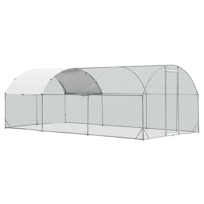 19 FT Large Metal Chicken Coop, Walk-in Dome Poultry Cage Hen Run House Rabbits Habitat Cage with Waterproof PE Cover for Backyard Farm