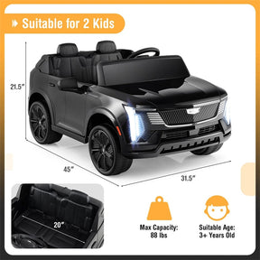 24V 2-Seater Ride-On Truck, Licensed Cadillac Kids Electric Car with Remote Control, 3 Speeds, LED Lights & Spring Suspension for Ages 3+