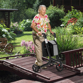 3-Wheel Folding Rollator Walker with Shopping Bag, Lightweight Aluminum Mobility Walking Aid