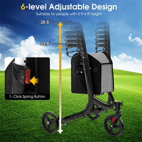 3-Wheel Folding Rollator Walker with Shopping Bag, Lightweight Aluminum Mobility Walking Aid