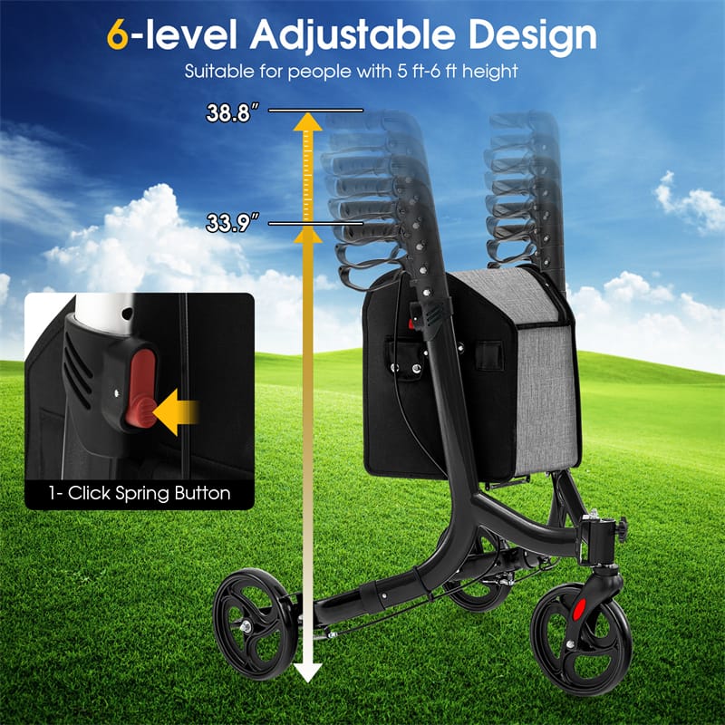 3-Wheel Folding Rollator Walker with Shopping Bag, Lightweight Aluminum Mobility Walking Aid