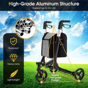 3-Wheel Folding Rollator Walker with Shopping Bag, Lightweight Aluminum Mobility Walking Aid