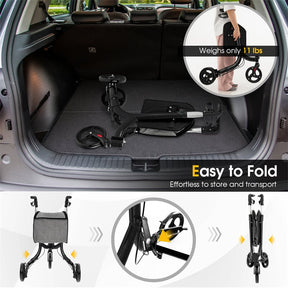 3-Wheel Folding Rollator Walker with Shopping Bag, Lightweight Aluminum Mobility Walking Aid